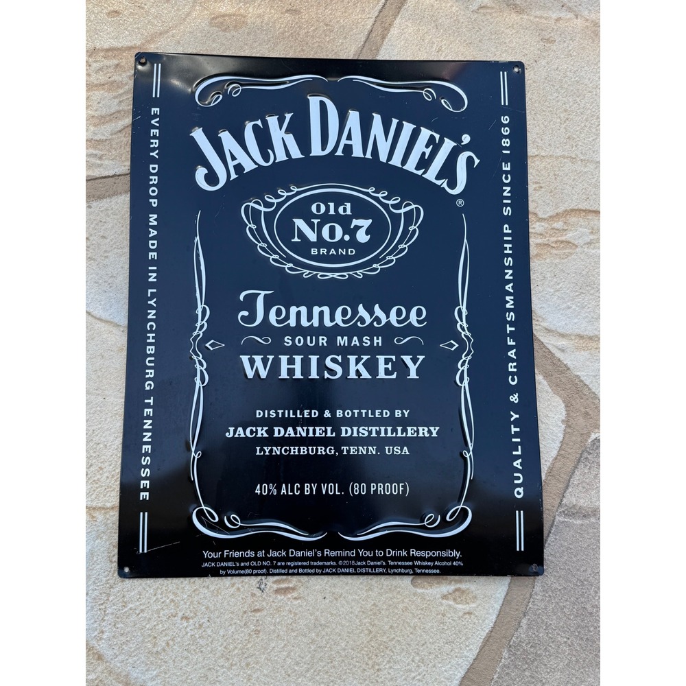 Jack Daniels Old No 7 Tennessee Whiskey Metal Sign 16x21.5 Black White Bar Art